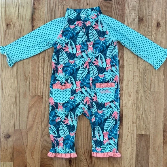 UV SKINZ BABY GIRL ONE PIECE LONG SLEEVE BATHING SUIT SUN AND SWIM 2T TIGER - Picture 1 of 5